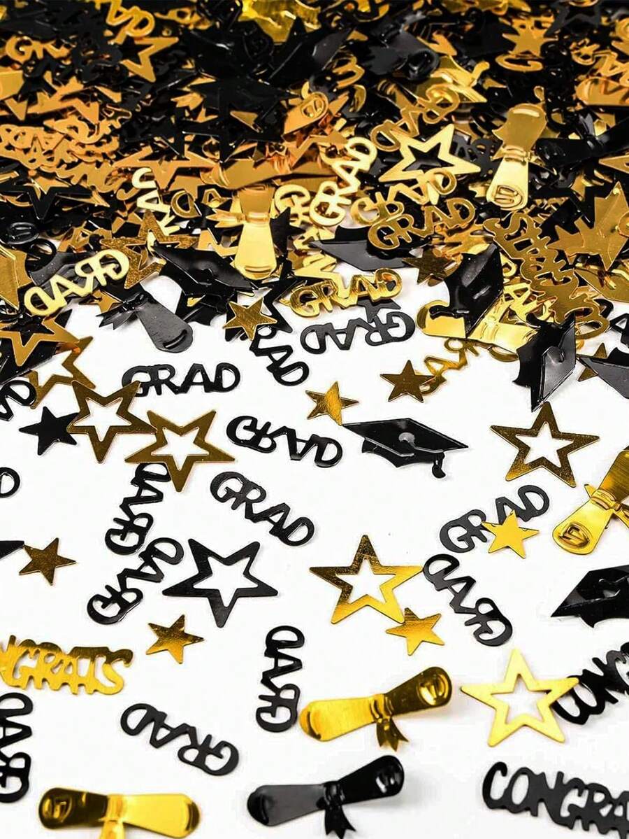 1 zestaw (100 szt.) - Konfetti z czarno-złotym wzorem kapelusza doktora z 2025 roku, hasło ukończenia szkoły, gratulacje z okazji ukończenia szkoły, przyjęcie z okazji ukończenia szkoły, dekoracja stołu na imprezę z okazji ukończenia szkoły, dekoracje na przyjęcie z okazji ukończenia szkoły, hasło z gratulacjami z okazji ukończenia szkoły