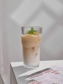 1 pieza, Vaso de vidrio con rayas, con pajita y tapa - 20.29oz/600ml, Vaso de vidrio para beber visualmente atractivo adecuado para café, té, whisky, leche, Americano y bebidas con leche con hielo