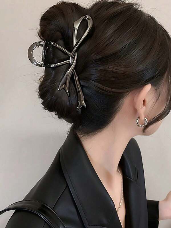 1pc Minimalist Asymmetrical Metal Bow Hair Clip, Suitable For Ponytail Hairstyle With Thick Hair Hair Claws Claw Clips Hair Clips Hair Jaw Clip Hair Clamps Hair Clutch Hair Catcher Clip