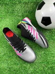 1 Pair Unisex Studded Football/Soccer Shoes, Mid-Top, Suitable For Artificial Turf, Hard Surface, Outdoor And Indoor Training, Professional Team Sport Shoes, Lace-Up, Non-Slip Rubber Sole, Lightweight High-Performance Design, Popular Model Direct From Factory - Silver - View 6