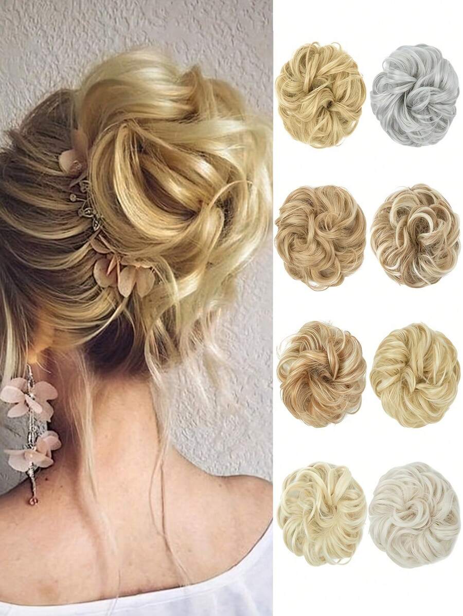 Pieza para el cabello con sujeción para moño desordenado, extensiones de cabello sintético ondulado y rizado para chongos, coletas y recogidos gruesos para mujeres - Multicolor - Ver 1