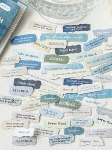 50 piezas/paquete Pegatinas con citas motivacionales en inglés de textura retro, material para collage DIY, artículos escolares, de vuelta a la escuela - Unitalla - Ver 12