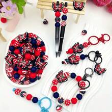 Set de 25 cuentas redondas y mariposas, en diversos estilos DIY, set de cuentas de silicona con diseño de mariposas y estilo del Día de la Independencia de Estados Unidos, adecuado para hacer pulseras, collares, colgantes y otros adornos decorativos creativos. Cuentas de silicona, cuentas redondas, mariposas, pequeños regalos DIY.