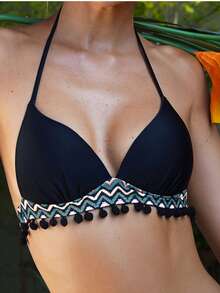 Bikini de mujer sexy con estampado retro de bola colgante, bikini con cuello halter