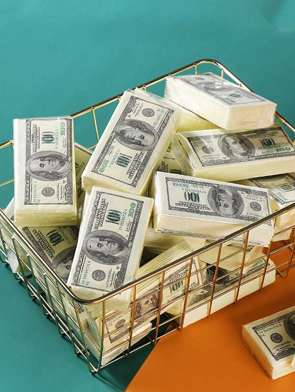 8 Pieces Of Imitation Dollar Printed Paper Towels, Party Creative Log Pulp Napkins, Dollar Banknotes,