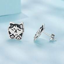 1 paire de boucles d'oreilles à tige en argent sterling 925 mignonnes en forme de chat, boucles d'oreilles à anneau pour animaux de compagnie pour fille femme, bijoux pour fête, cadeau d'anniversaire