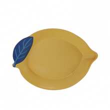 By Becky G. & Alejandra Bamboo Melamine Figural Lemon Serve Platter, Green Leaf - Blue - View 3