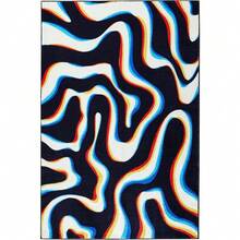 7x5ft/84x60in Abstract Area Rug Soft Thin Funky Aesthetic Glitch Wavy Swirl Living Room Rug Colorful Black White, Retro Cool Washable Carpet For Kitchen Entryway Bedroom Dorm