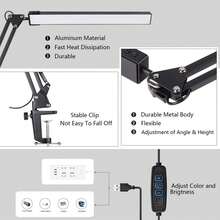 1pc LED Foldable Desk Lamp, Clip-On Lamp, Adjustable Long Arm Dimmable Lamp, 3 Color Modes, Eye-Caring, Suitable For Living Room, Reading, Computer, Office Desk, With Clamp, Flexible Angle Adjustment - USB Plug - View 10