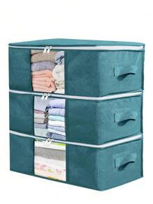 8pcs Large Capacity Clothes Storage Bags With Viewing Window, Foldable And Portable Design With Reinforced Handles, Ideal For Storing Blankets, Bedding, Space-Saving Storage Tool For Wardrobe, Bedroom, Home, Dormitory