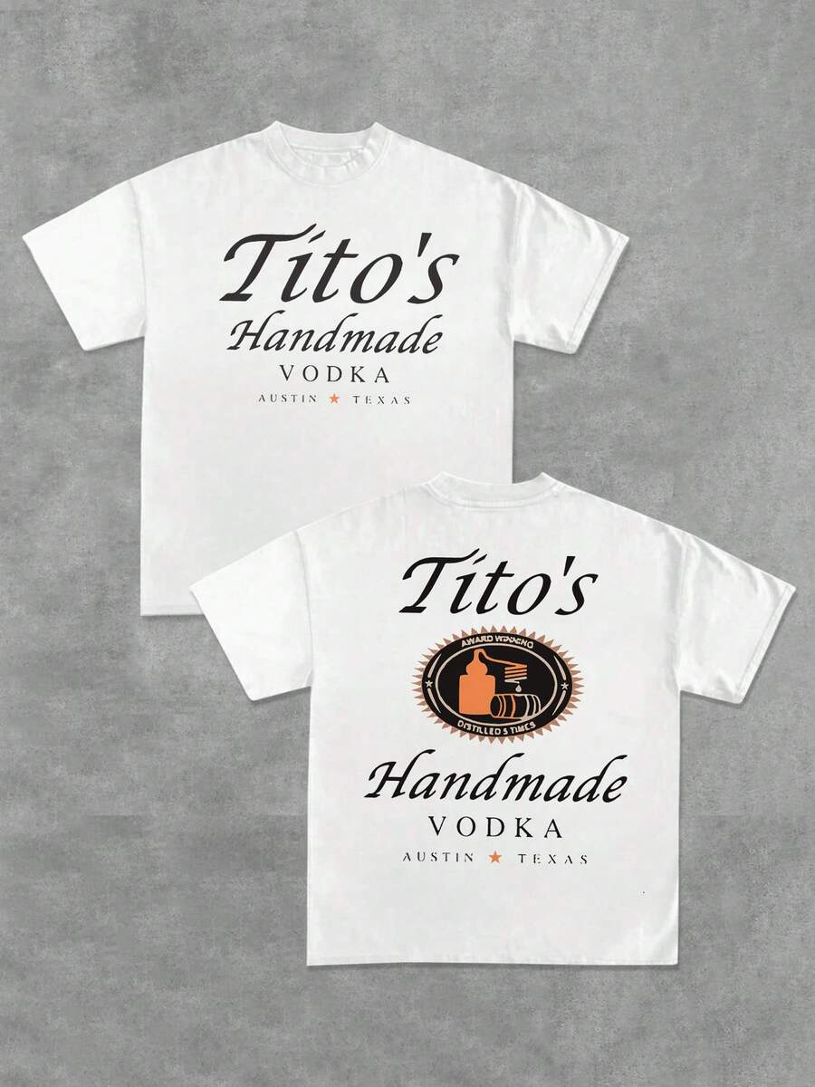 Tito's Handmade Vodka - Brand - Inspired Black T - Shirt - Front And Back With "Tito's Handmade Vodka" Typography And Logo! 100% Cotton 220g Double - Sided Printed T - Shirt - trắng - Xem 1