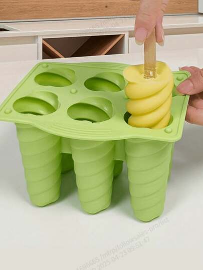 1pc 6-Cavity Spiral 3D Ice Cream Mold, Silicone Homemade Ice Pop, Ice Lolly, Ice Cream Maker Mold With Lid, Wedding Supplies, Home Decor, Kitchen Gadgets