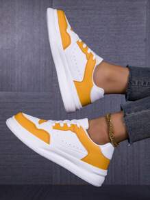 Sneaker casual da donna per tutte le stagioni, colori rosso, giallo e verde, antiscivolo, leggere, con platform, punta tonda, stringate
