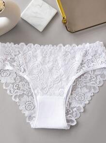 4 Packs Women's Underwear - Floral Lace Seamless Panties, Stretchy & Comfortable, Breathable Delicate Lace Design, Mid-Rise Basic Briefs For Daily Wear