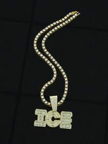 Chunky Iced Out Letter Initial Pendant Chain Cuban Link Necklace For Men,Bling Diamond Chain Letter Name Tennis Chain For Boy,Bling Rapper Miami Hip Pop Jewelry Rocker Disco Jewelry Gifts