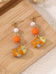 1 Pair Vintage Ceramic Cute Fish Shaped Earrings For Girls, Suitable For Daily Wear, Vacation, Parties - Multicolor - View 10