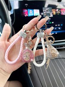 1 件水钻装饰零钱包皮革钥匙扣包饰汽车配件