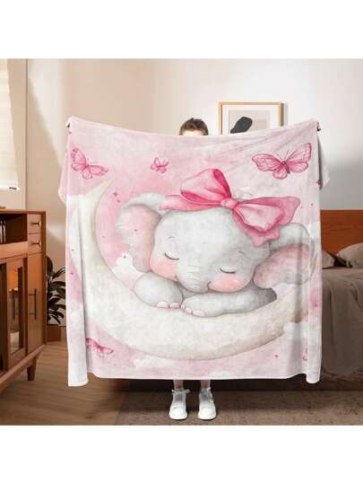 1 Peça Manta de Flanela Felpuda com Padrão de Elefante e Borboleta, Manta de Soneca Leve e Portátil, Quente e Aconchegante, Presente Ideal para Amigos e Familiares, Adequada para Todas as Estações. Feita de Fibra de Poliéster Tricotada, Lavável em Máquina, Aplicável para Sofá, Roupa de Cama, Escritório, Viagem, Acampamento