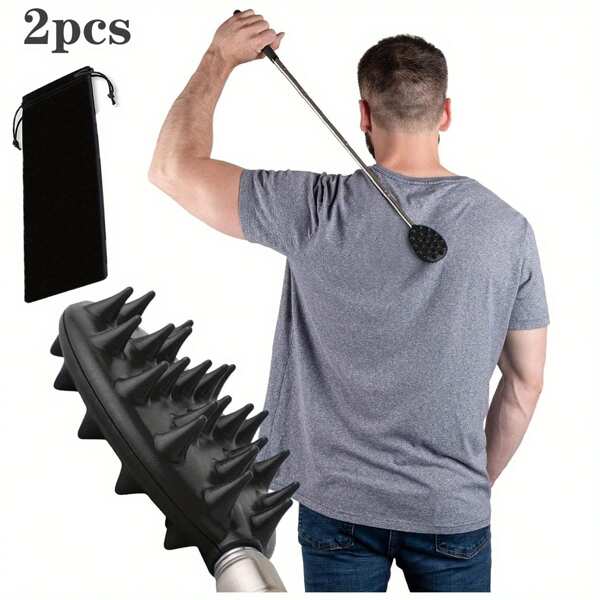 2Pcs Extendable Cactus Back Scratcher With 1/4-Inch & 1/2-Inch Spikes, Comes With Exquisite Gift Plush Bag,Retractable One-Hand Itch Stick For Men & Women, PVC Material, 24-Inch Long Handle For Easy Reach, Party Favors, Mother's Day/Father's