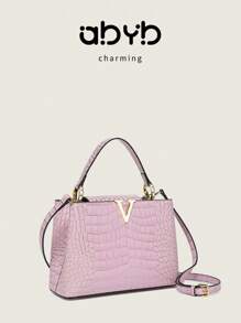 Bolsa feminina de luxo com grande capacidade, bolsa, textura de pedra de alta qualidade com relevo de crocodilo, bolsa de ombro versátil da moda 2025, bolsa de grande capacidade, bolsa retrô casual estilo urbano, bolsa carteiro minimalista brilhante de alta qualidade, bolsa transversal de verão, nova bolsa de mãe clássica de alta qualidade
