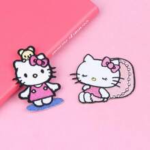 Sanrio 6 pezzi di toppe adesive con ricamo di gattini con fiocco, cartoni animati alla moda e versatili per vestiti