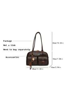 Borsa classica alla moda in tessuto PU impermeabile di colore unito, con decorazione a motivo di lettere, multitasche, a conchiglia, a spalla, sotto braccio, adatta per viaggi, shopping, pendolarismo, feste, appuntamenti, vestiti per il Capodanno. Pendenti e borse devono essere acquistati separatamente, non in bundle.