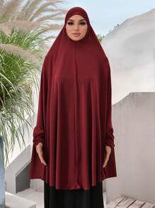 1 Stück Damen Abaya Zubehör Einfarbiger Ärmel All-In-One Kapuzen Gewand Gebetskleid, lässiger Khimar Hijab passend für den täglichen Gebrauch, Saudi-Arabien