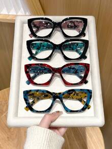 1 件/4 件玳瑁印花猫眼，撞色弹簧铰链老花镜，Y2K，时尚配饰，6 种屈光度选择，送给父母的礼物，节日礼物，日常生活阅读办公