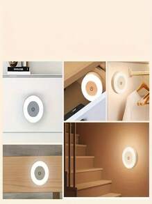Luce notturna magnetica rotonda con porta di ricarica USB di tipo C, interruttore touch, lampada LED a 3 colori, ideale per camera da letto e corridoio - controllo touch facile, alimentata USB, luce notturna per camera da letto | Lampada elegante | Luce ricaricabile USB, Lampada USB