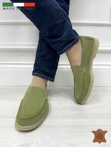 Mokasyny ze skóry licowej, ręcznie robione, włoskie, zamszowe - Zielony - Zobacz 4