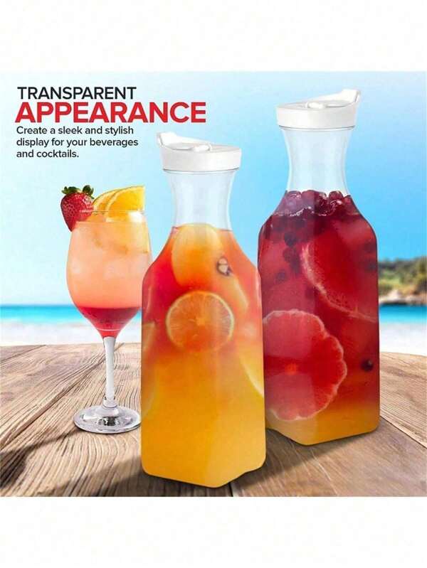 1 قطعة إبريق عصير بلاستيكي مع أغطية ، إبريق للميموسا ، إبريق للمشروبات مع غطاء ، زجاجة مياه ، حاوية حليب ، حاويات مشروبات شفافة للثلاجة والمخزن ، إبريق مربع ، مستلزمات بار ومطعم