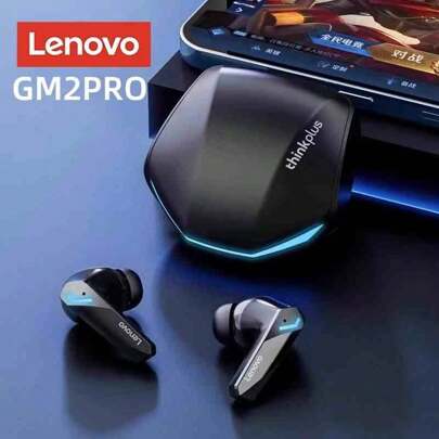 Lenovo Fone de Ouvido Bluetooth Sem Fio GM2 Pro 5.3, Fones de Ouvido com Microfone, Baixa Latência, HD, Modo Duplo para Jogos, Embalagem em Chinês