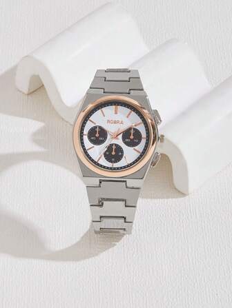 1 pièce Montre à quartz analogique simple avec boîtier argenté et cadran vert pour hommes