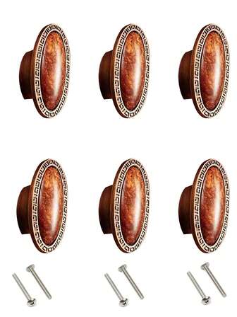 6件套复古玉石橱柜把手，适用于抽屉、衣柜、橱柜、梳妆台、儿童房、鞋柜，锌合金材质，把手含螺丝