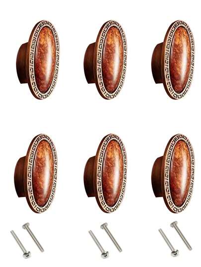6pcs Vintage Jade Stone Cabinet Knobs, Suitable For Drawers, Wardrobes, Cabinets, Dressers, Kid's Room, Shoe Cabinets, Zinc Alloy Material, Knobs With Screws Included