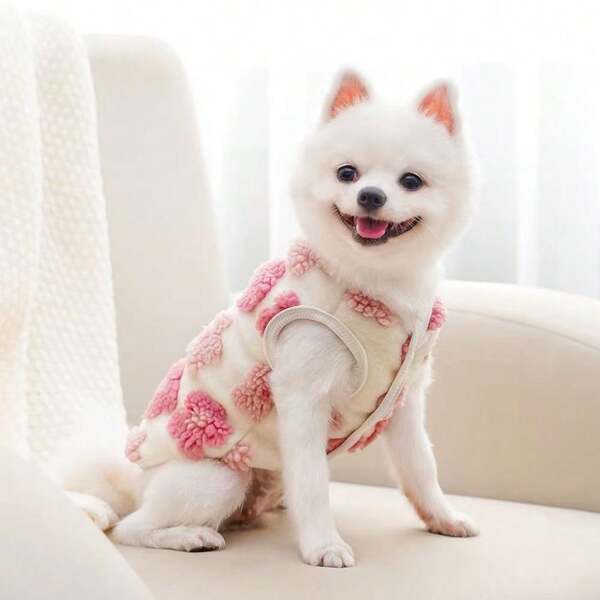 Pet Clothes Autumn/Winter Warm Flower Plush Dog/Cat Vest, Sweet & Cute