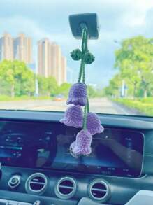 Colgante de coche trenzado hecho a mano, decoraciones colgantes para el espejo del coche, accesorio de ornamento para el espejo retrovisor del coche, colgante de flor linda para el coche, accesorio de espejo retrovisor del coche