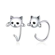 1 paire de boucles d'oreilles à tige en argent sterling 925 mignonnes en forme de chat, boucles d'oreilles à anneau pour animaux de compagnie pour fille femme, bijoux pour fête, cadeau d'anniversaire