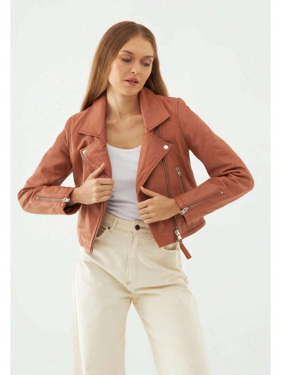 Bolongaro Trevor Real Leather Millie Biker Jacket - Brown - View 1