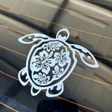 Sea Turtle Hibiscus Flower Car Sticker, Vinyl Die-Cut Floral Turtle Decal For Car Truck Window Laptop, Cute Car Decor Accessories