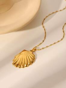 1pc Fashionable Ocean-Themed Stainless Steel Electroplated Necklace With Starfish, Seashell, Fan Shell Pendants, Suitable For Men, Women, Couples Everyday, Beach, Party, Music Festival, Gift