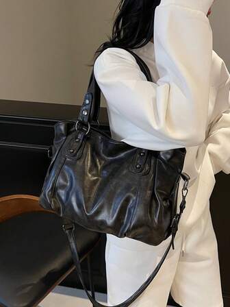 1st Vintage Handväska med stor kapacitet, Retro PU One Shoulder Messenger Bag, Dam Casual Handväska & Plånbok Set