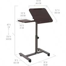 Seville Classics Airlift Height Adjustable Mobile Rolling Laptop Cart Computer Workstation Desk, Table for Home, Office, Classroom, Hospital, w/Wheels, Black, Flat (24") (New Model) - Nuez - Ver 3