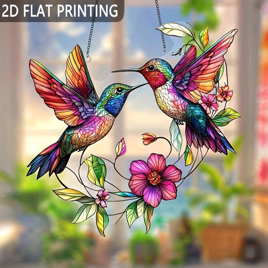 1 Stück elegante Acryl-Kolibri Fenster-Hängedekoration, 2D flache Acryl-Kolibri Sonnenfänger, einzigartiges Geschenk, Feiertags-Raumdekoration, Wanddekoration, Outdoor Garten-Deko