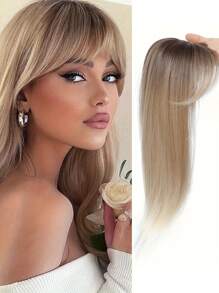 [22-Zoll Geradlinige Perücke Wig Block] Elegante 22-Zoll geradlinige Perücke Wig Block für Frauen, Hitzebeständige Faser, helles Braun bis Schwarz verlaufend, Volumen-Haarteil für mittleres Alter, einfach zu tragen, ideales Weihnachtsgeschenk