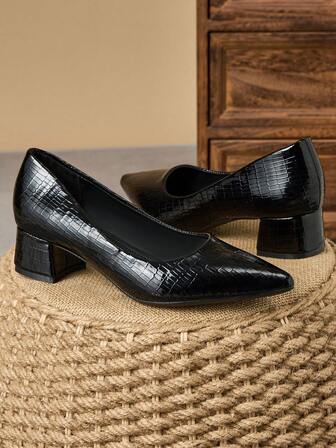 Women's Fashion Pointed Toe Low Cut Block Heel Pumps, Vintage Commuter Business Casual Outdoor Leisure High-End Flats