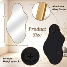 Modern Asymmetrical Wall Mirror, Asymmetrical Decoration, Abstract Aviation Anti-Breakage Aluminum Alloy Frame Wall Mirror, Living Room, Bathroom, Bedroom, Wardrobe Room, Entrance Passage Decorative Wave Mirror Home Decor Back To School Room Decor School Supplies