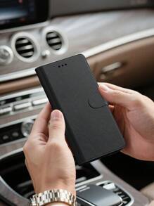 Funda billetera multifuncional negra de PU para teléfono Android