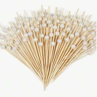200/100/50/20pcs Bamboo Fruit Skewers, Handmade White Round Balls Suitable For Fruits, Cakes, Breads, Appetizers, Handmade Bamboo Appetizer Sticks, White Pearl Foods, Suitable For Weddings, Festivals, Gatherings, Parties, Outdoor BBQs, Picnics,School Supplies
