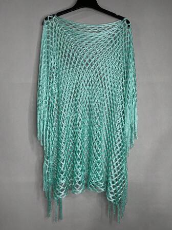 1 pieza Chal/bufanda de mujer de punto versátil y de corte calado, ligera para protección solar, playa, primavera/verano